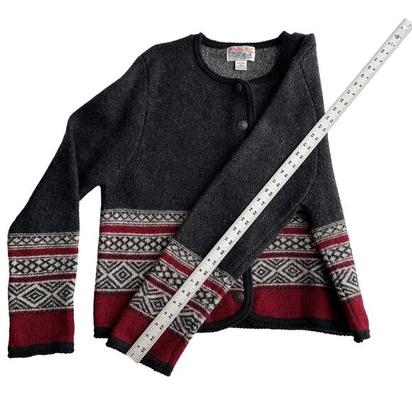 Tally Ho VTG 100% Boiled Wool Geometric Metal Button Gray Red Jacket Sweater XL - Picture 9 of 10